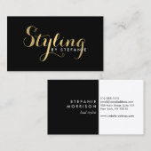 Glam Stylist Script Texte Or/Noir Carte de visite (Devant / Derrière)