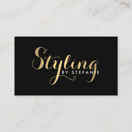 Glam Stylist Script Texte Or/Noir Carte de visite (Devant)