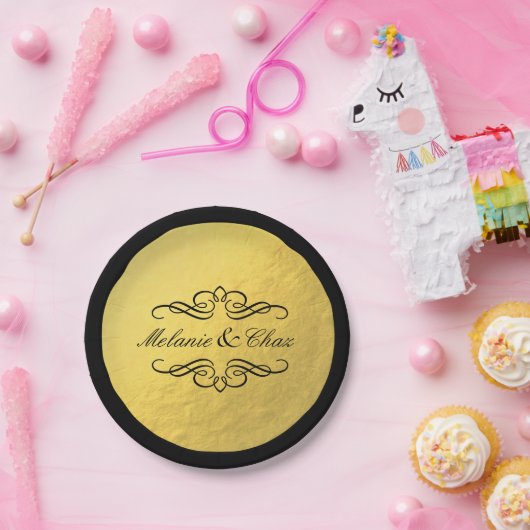 Glam Swirly Flourish Gold Foil Outline Bruiloft Papieren Bordje (Feest)