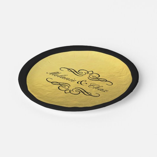 Glam Swirly Flourish Gold Foil Outline Bruiloft Papieren Bordje (Gekanteld)