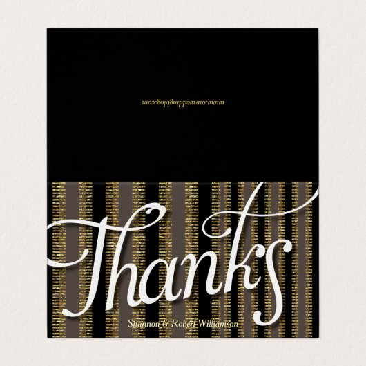 Glam Taupe Zwart + Goud Gestreept Dank u kaart Visitekaartjes (Buitenkant ongevouwen)