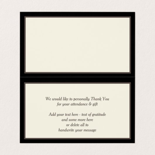 Glam Taupe Zwart + Goud Gestreept Dank u kaart Visitekaartjes (Binnenkant ongevouwen)