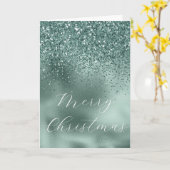 Glam Teal Aqua Pine Groen Glitzy Glitter Kaart (Gele Bloem)