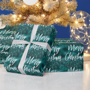 Glam Teal Folie Glitter Kerstmis Calligrafie Cadeaupapier