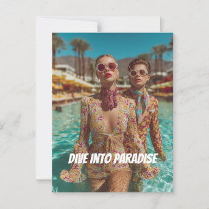 Glam Tropical Pool Party Vibes Briefkaart
