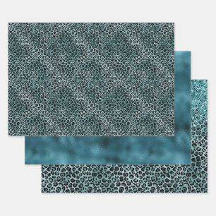 Glam Turquoise Blauwgroen Blue Leopard Print Glitt Inpakpapier Vel