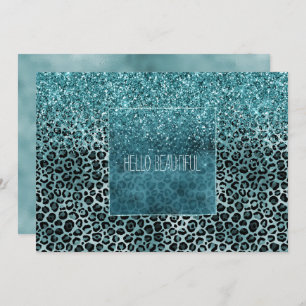 Glam Turquoise Blauwgroen Blue Leopard Print Glitt Kaart