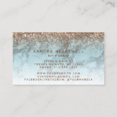 Glam Turquoise Marmer Bronzen Glitter Schrift Visitekaartje (Achterkant)