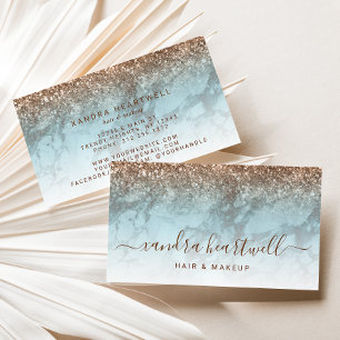 Glam Turquoise Marmer Bronzen Glitter Schrift Visitekaartje