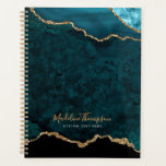 Glam Turquoise Velvet Agate Géode Gold Script<br><div class="desc">Glam Turquoise Velvet Agate Geode Gold Script Planner</div>