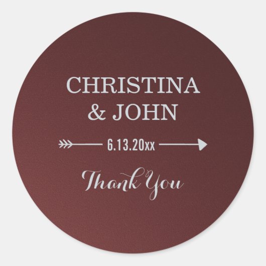 Glam Upscale Marsala en Zilveren Bruiloft Dank u Ronde Sticker (Voorkant)