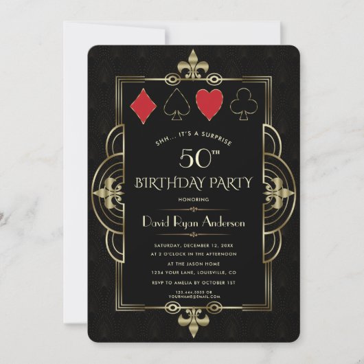 Glam Vegas Casino Royale Art Deco 50th Birthday Kaart (Voorkant)
