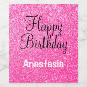 Glam Verjaardag Heet Roze Glitters Glans Naam Wijn Etiket (Enkel label)