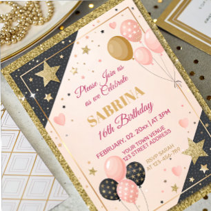 Glam verjaardagsfeestje Blush roze folie uitnodigi Uitnodiging