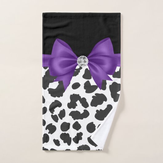 Glam violet Bow-blanc Empreinte de léopard-noir (Serviette à main)