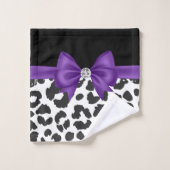 Glam violet Bow-blanc Empreinte de léopard-noir (Gant de toilette)