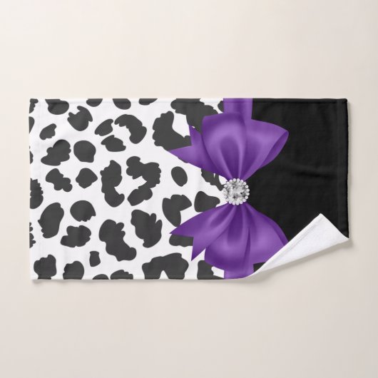 Glam violet Bow-blanc Empreinte de léopard-noir (Serviette à main)