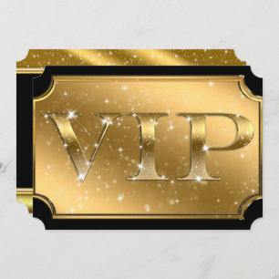 Glam VIP Party Event Ticket Gold & Black Sparkle Kaart