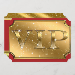 Glam VIP Party Event Ticket Gold & Red Sparkle Kaart