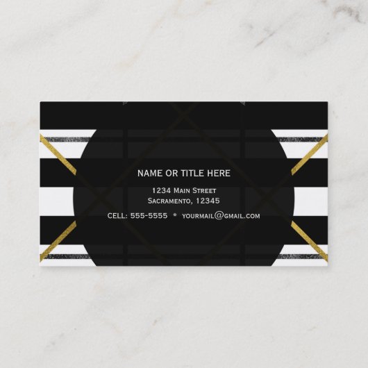 Glam voor zwart-wit en goudvormig, modern visitekaartje (Achterkant)