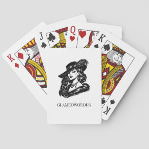Glam vrouw met kat mode-illustratie pokerkaarten