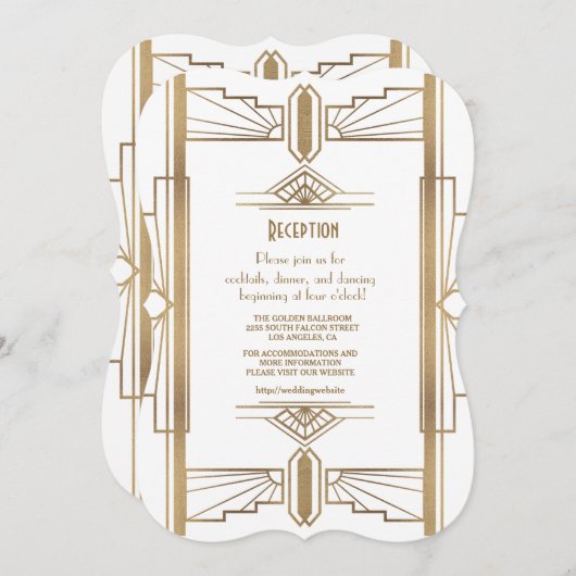 Glam White1920's Great Gatsby 1920s Ontvangst Kaart (Voorkant / Achterkant)