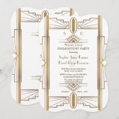 Glam White 1920s Great Gatsby Engagement Party Kaart (Voorkant / Achterkant)