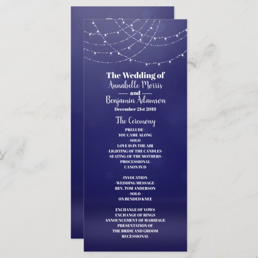 Glam White Fairy Blue Wedding Programme (Devant / Derrière)