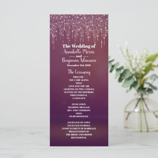 Glam White Fairy Licht Paarse roze bruiloft progra Programma (Staand voorkant)