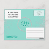 Glam White Glitter Sparkles Blauwgroen Bedankt Briefkaart (Achterkant)