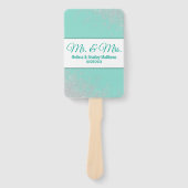 Glam White Glitter Sparkles Blauwgroen bruiloft pr Handwaaier (Voorkant)