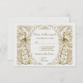 Glam White Gold Art Deco Peacocks Weddenschap RSVP (Voorkant / Achterkant)