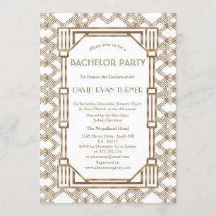 Glam White Gold Great Gatsby Jaren 20 Verlovingsfe Kaart