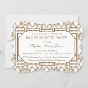 Glam White Gold Great Gatsby vrijgezellenfeest Kaart