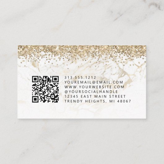 Glam White Gold Marble Eyes QR Code Microblading Visitekaartje (Achterkant)