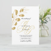 Glam white gold monogram initiaal florale bruiloft kaart (Staand voorkant)