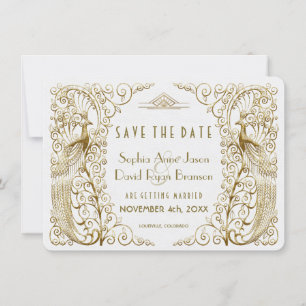 Glam White Goud Art Deco Pauw Save The Date