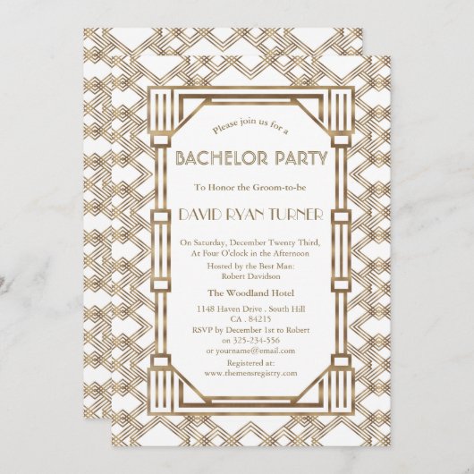 Glam White Goud Great Gatsby Jaren 20 Bachelorfees Kaart (Voorkant / Achterkant)