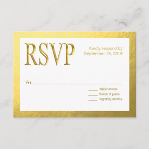 Glam White RSVP avec Gold Nugget Faux Foil Outline