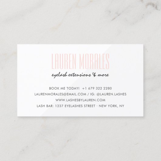 Glam wimpers moderne wimpersalon blush roze wit visitekaartje (Achterkant)
