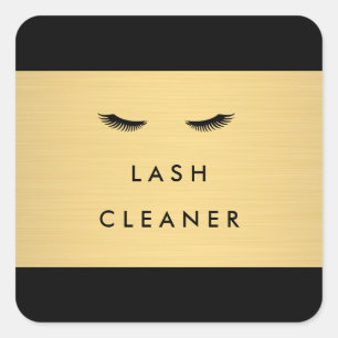Glam Wimpers Zwart en Gold Lash Cleaner Vierkante Sticker