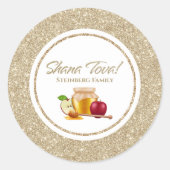 Glam Wit en Goud Glitter Joodse Rosh Hashanah Ronde Sticker (Voorkant)
