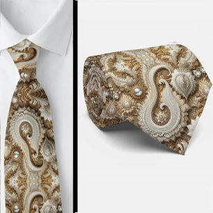 Glam wit en gouden kanten paisley diamanten das