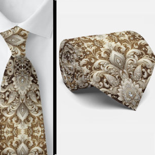 Glam wit en gouden kanten paisley diamanten das