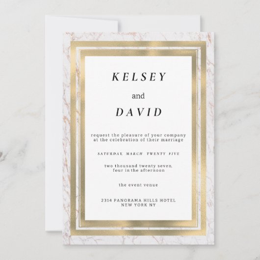 Glam wit goud glitter marmer elegante bruiloft kaart (Voorkant)