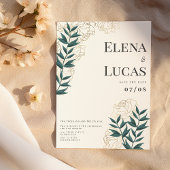 Glam wit goud groene pioenen blad bloemenbruiloft kaart