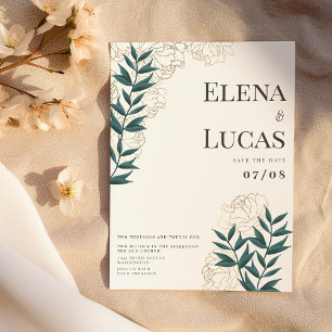 Glam wit goud groene pioenen blad bloemenbruiloft kaart