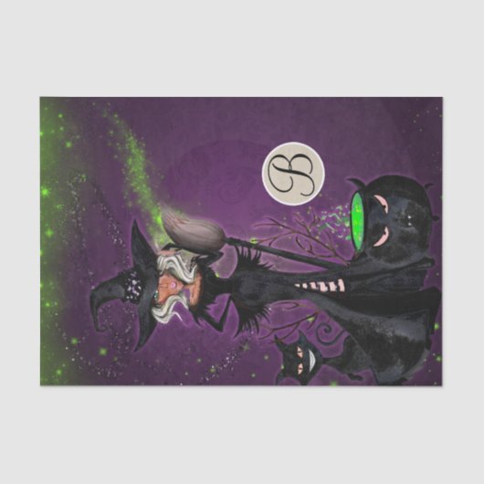 Glam Witch Halloween Monogram Initiaal Tissuepapier (Voorkant)