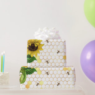Glam Yellow Sunflower Gold Honeycomb Bee Cadeaupapier