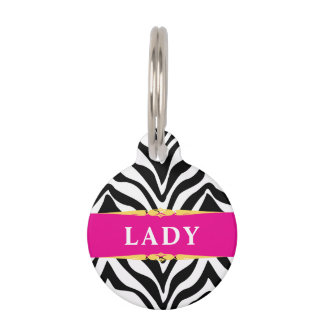 Glam Zebra Print and Hot Pink Personalized Huisdierpenning